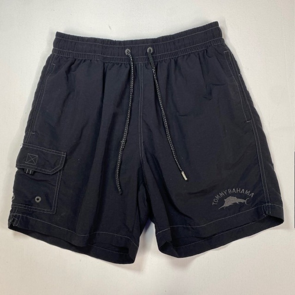 Tommy Bahama Relax Mens Black Swim Trunks Cargo Pocket Mesh Lined Size M TB924